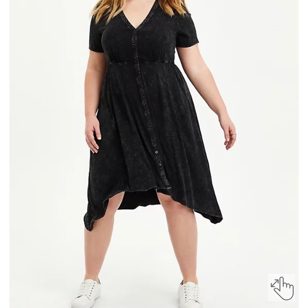 Torrid Large MIDI CHALLIS SHIRT DRESS NWT Tie Dye Black